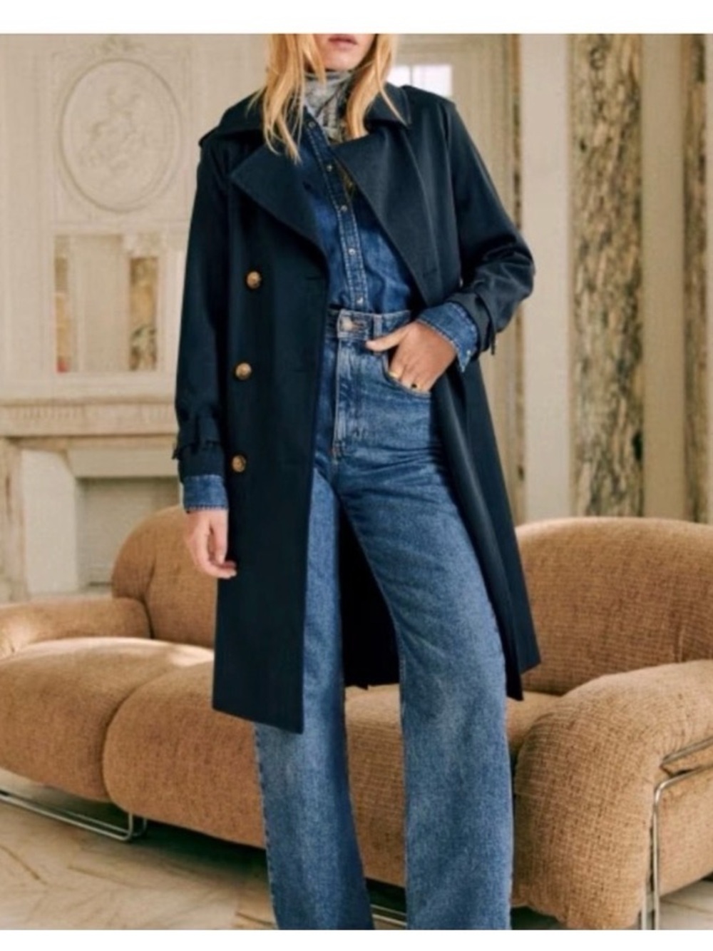 Sezane Navy Scott Trench Coat NWT Size 6